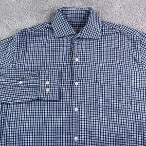 Peter Millar Shirt Men Medium Blue Plaid Crown Welland Flannelite Cotton Stretch
